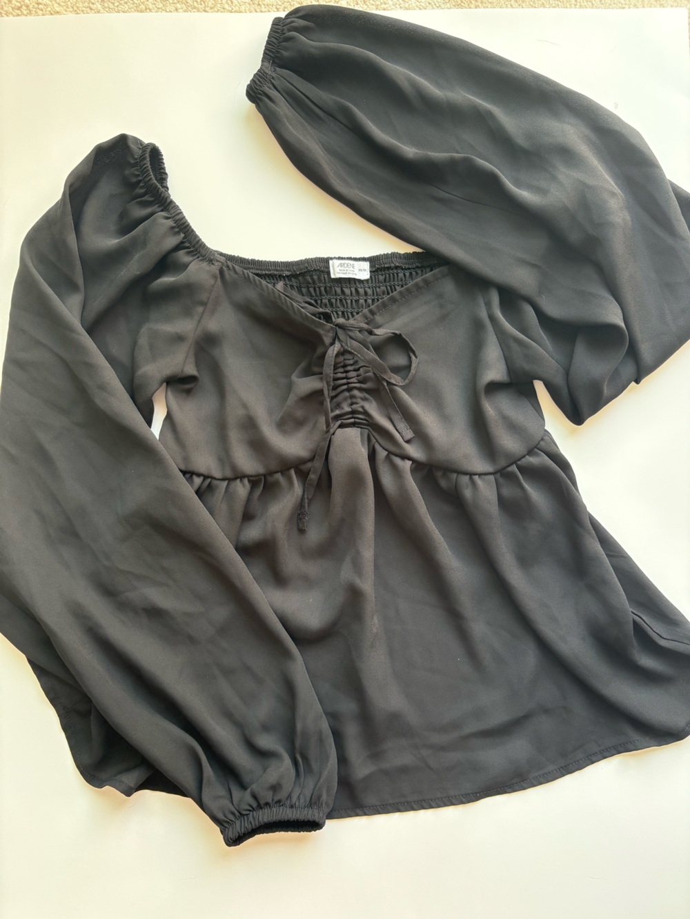 Ardene Black Long-Sleeve Tie-Front Peasant Top